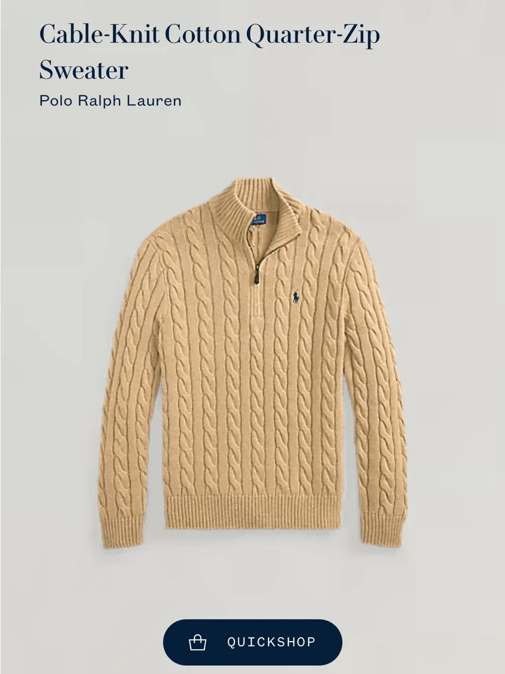 NWT Polo Ralph Lauren Cable-Knit Cotton Quarter-Zip Sweater Camel Melange M - Picture 8 of 11